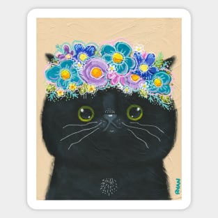 Black Cat With Flower Crown Sticker